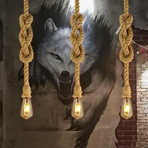 خمر القنب حبل قلادة مصباح ، الثريا الإبداعية ، لمبة اديسون ، ديكور المنزل ، البلد أعلى 6 مبيعات للثريا - رقم 5