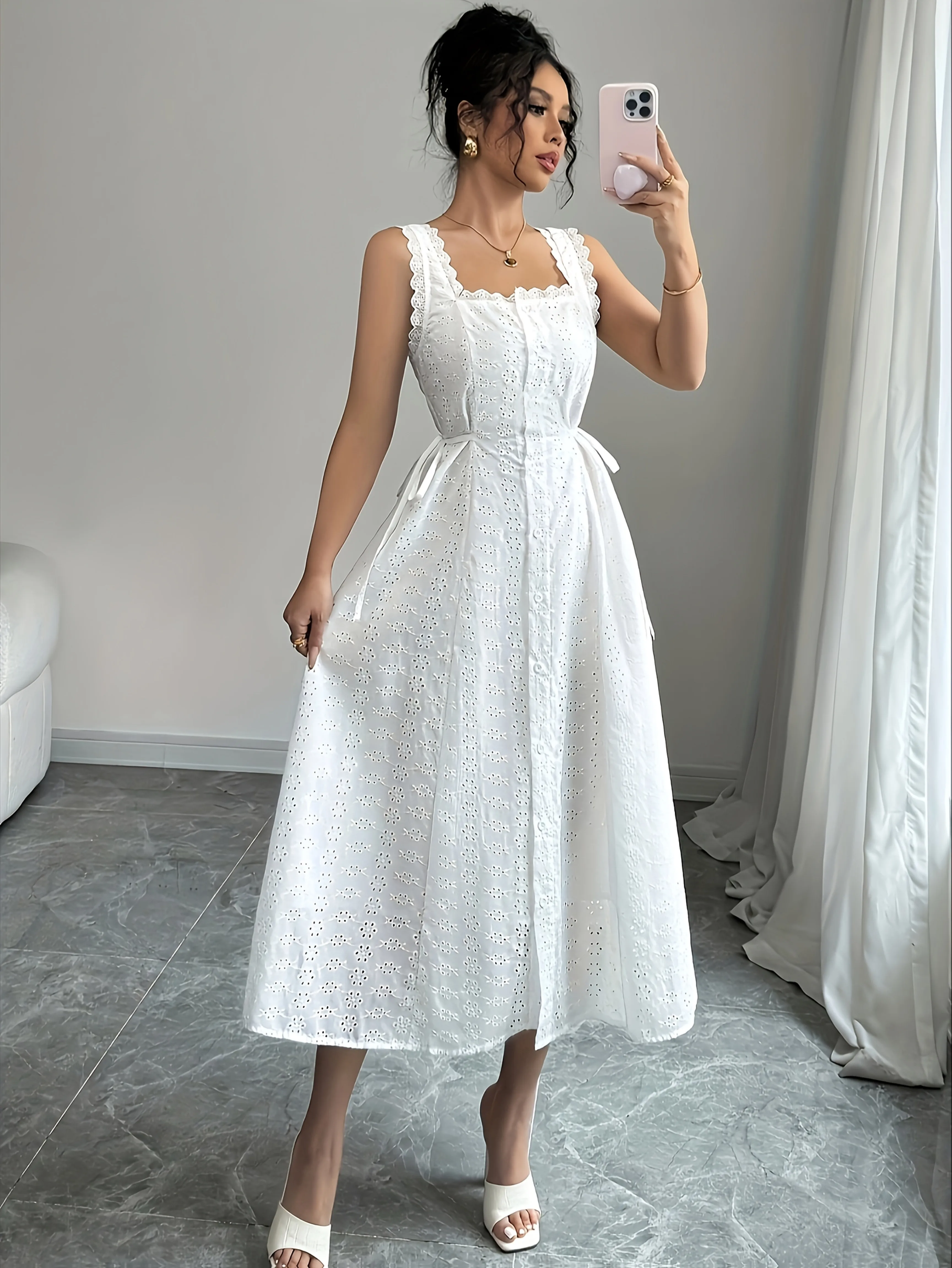

New Women's Dress With Lace And Unique European And American Style Design, White Dress