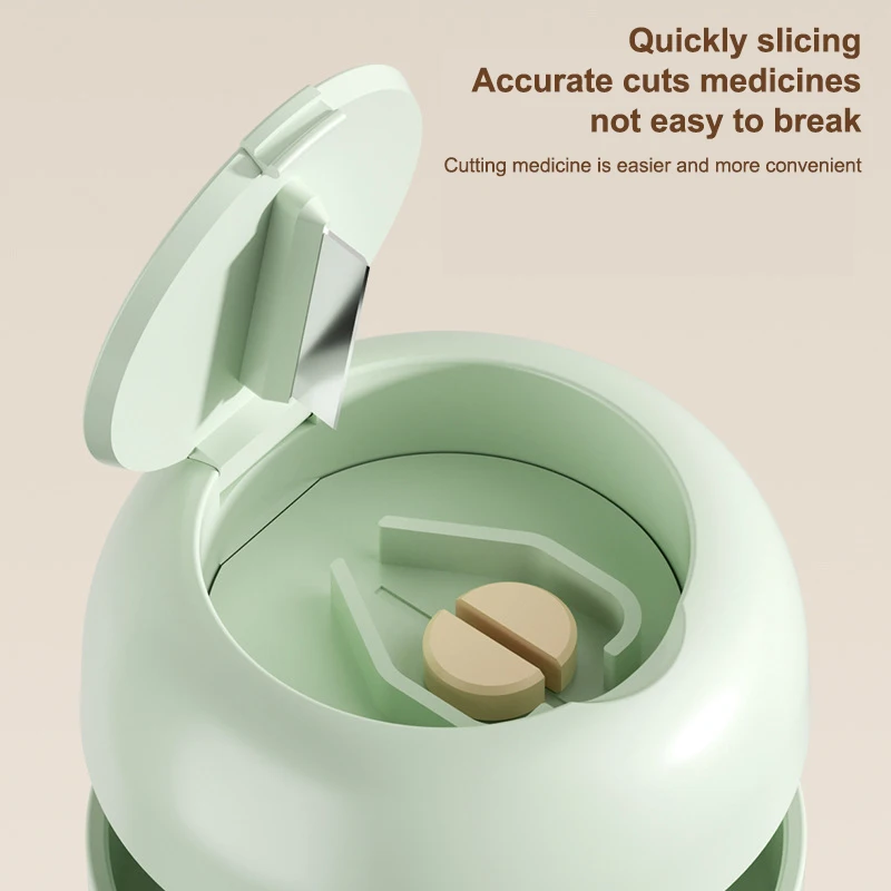 2 In 1 Multifunctional Pill Grinder, Portable Pill Grinder & Cutter, Stainless Steel Blade Pill Cutting Dispenser Organizer view 2