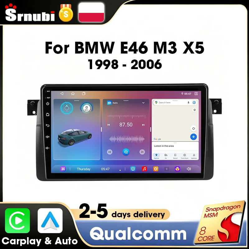Srnubi FM AM RDS Stéréo Carplay Android Auto pour BMW Série 3 E46 1998 - 2006 Autoradio Lecteur Multimédia GPS Navigation Qualcomm 6125 8-Core 4G WIFI Accessoires