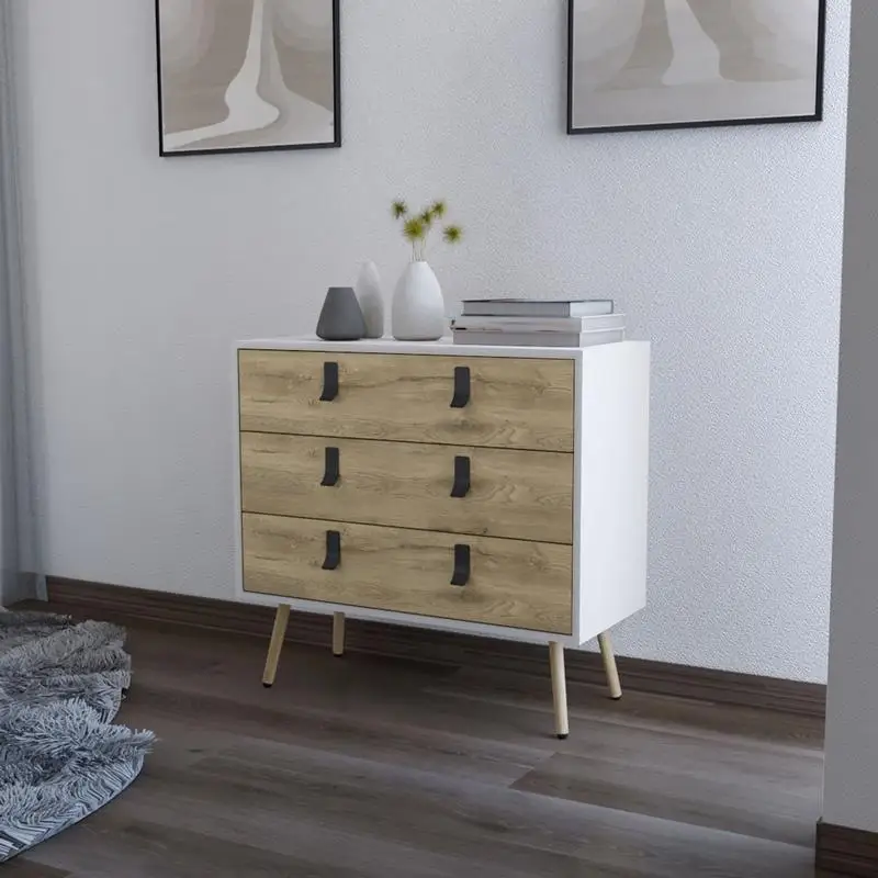 Lemari Laci Modern Chic 3-Laci dengan Kaki Kayu untuk Solusi Penyimpanan yang Bergaya