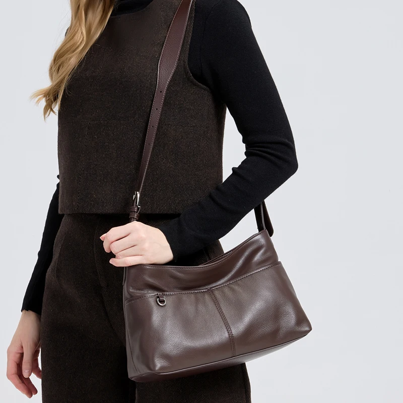 

Ladies Large Capacity Retro Top Layer Natural Cowhide Handbag Fashionable Shoulder Bag Leather Tote Bag for Women