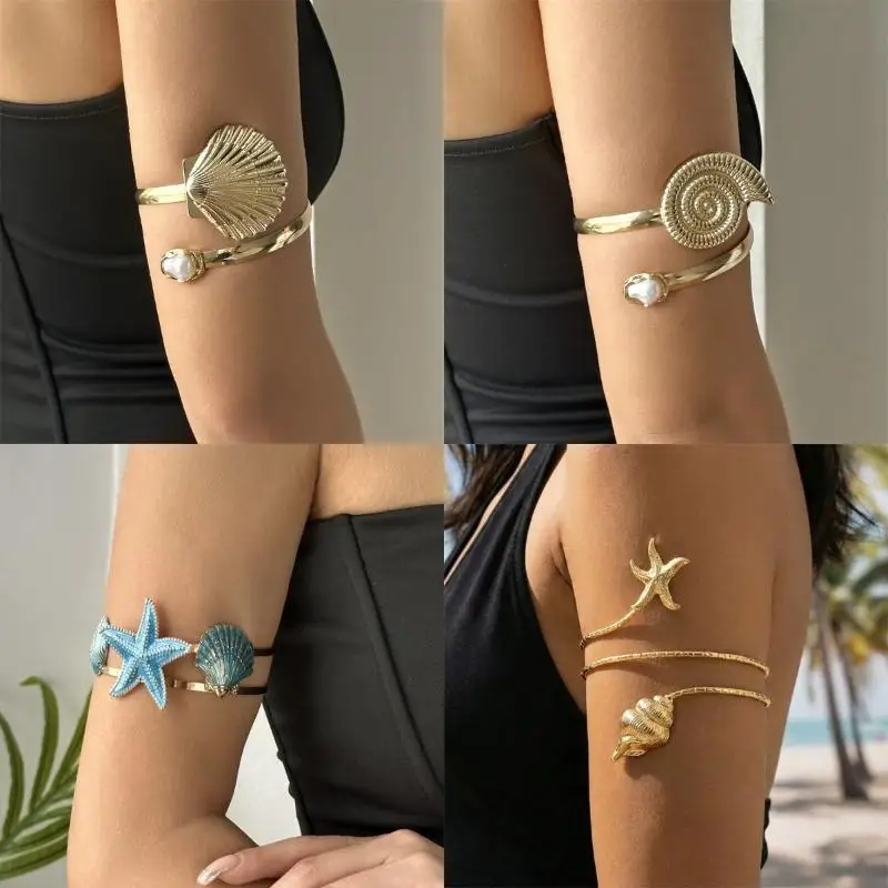Fashion Vacation Style Seashell Starfish Open Arm Bracelet Bohemia Personality Adjustable Women's Armband