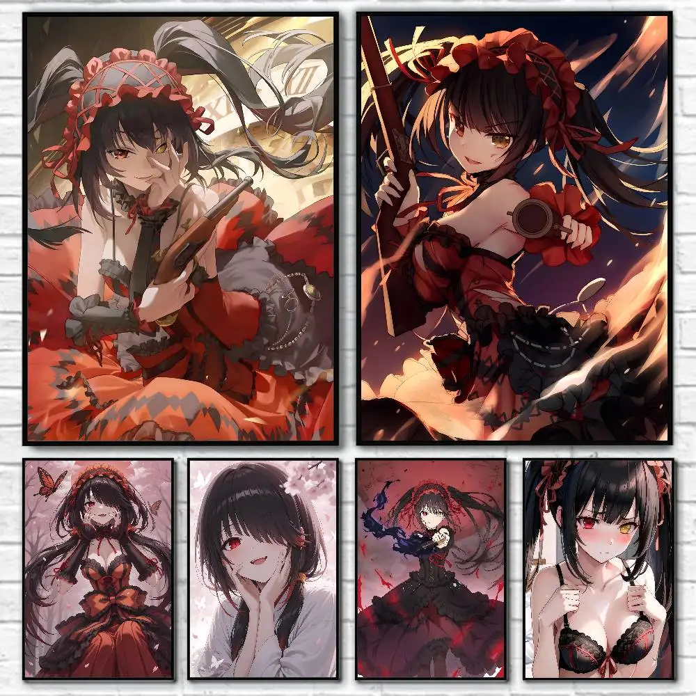 Póster autoadhesivo de Tsundere Girl Tokisaki Kurumi, pegatina de papel impermeable para decoración de pared de habitación, cafetería, Bar, 1 ud.