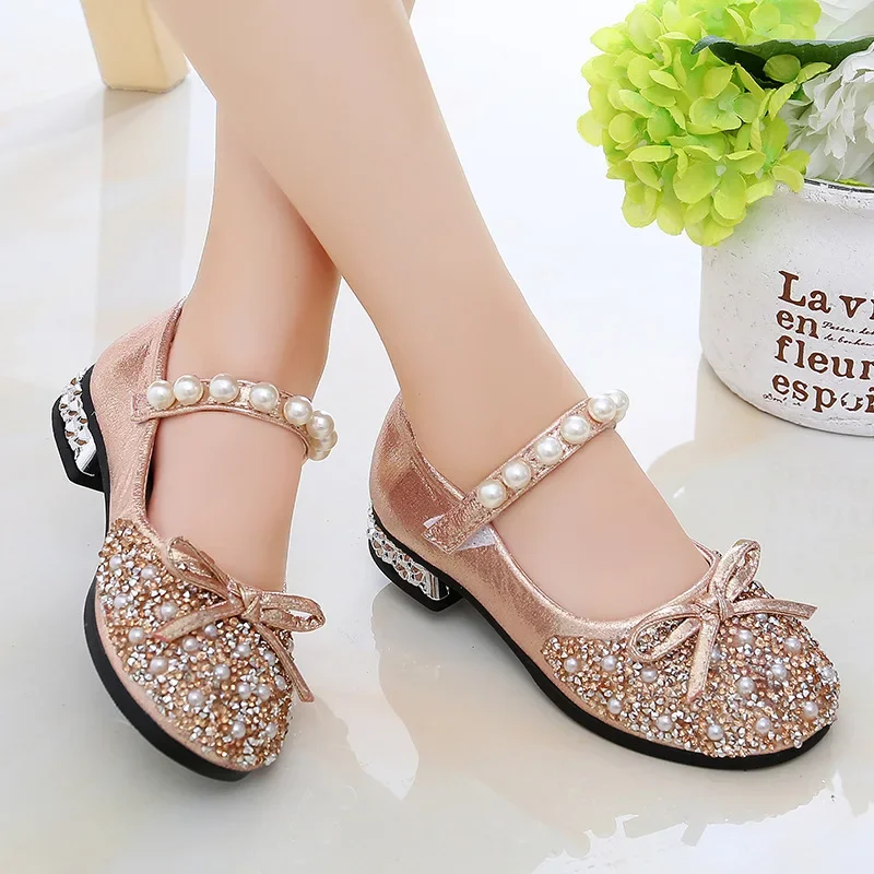 

Girls Sequin Princess Shoes Spring New Kids Fashion Bow Leather Mary Janes Dance Fairy Lady Children's Wedding Leather Shoes