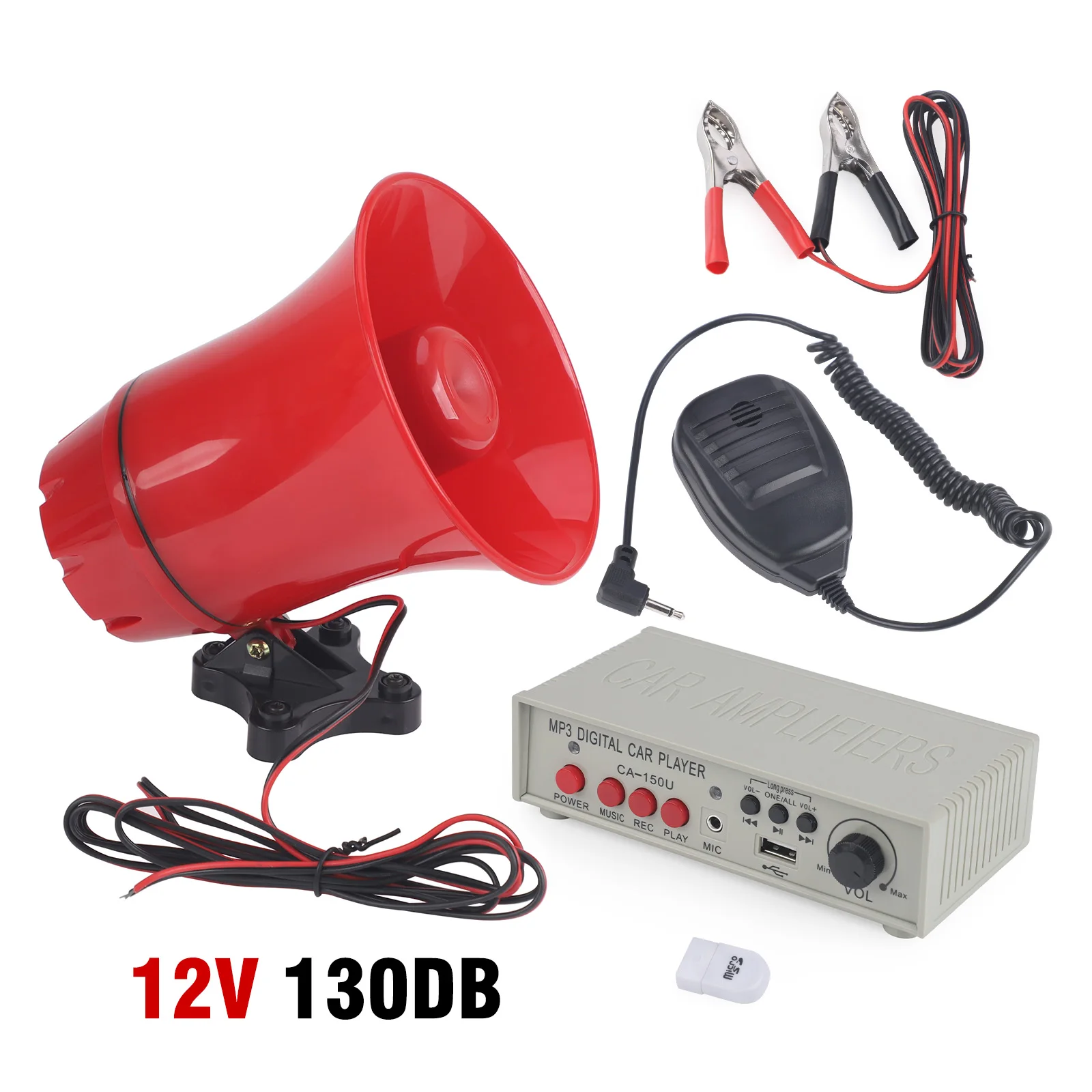 

Police Siren Speaker 12V 130dB Car Multi-tone Horns with Customizable Sound Amplifier Card Reader MP3 Player and MIC System