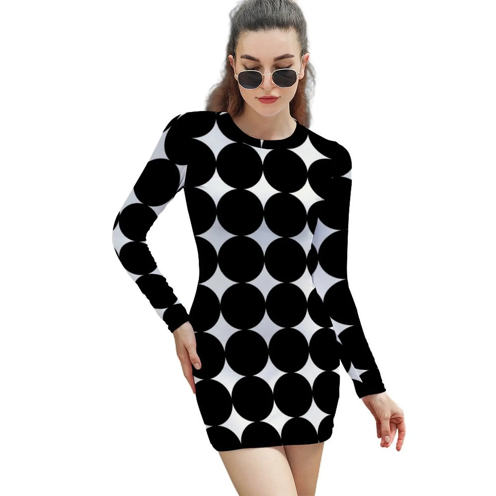 

Retro 1960's Mod Contrast Circles Long-Sleeved Sheath Dress birthday dress ceremony dresses luxury dress