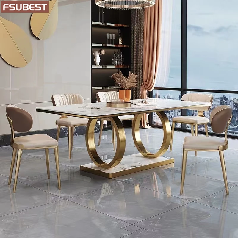 

Luxury Rock Slab Dining Room Table Set 4 6 8 Chairs Mesa De Jantar A Manger Furniture Comedor Marbre Stainless Steel Gold Base