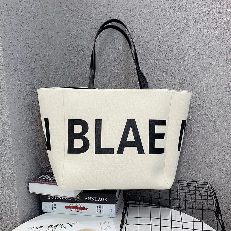 

2024 new best-selling large-capacity casual simple handbag letters retro one-shoulder fashion canvas bag