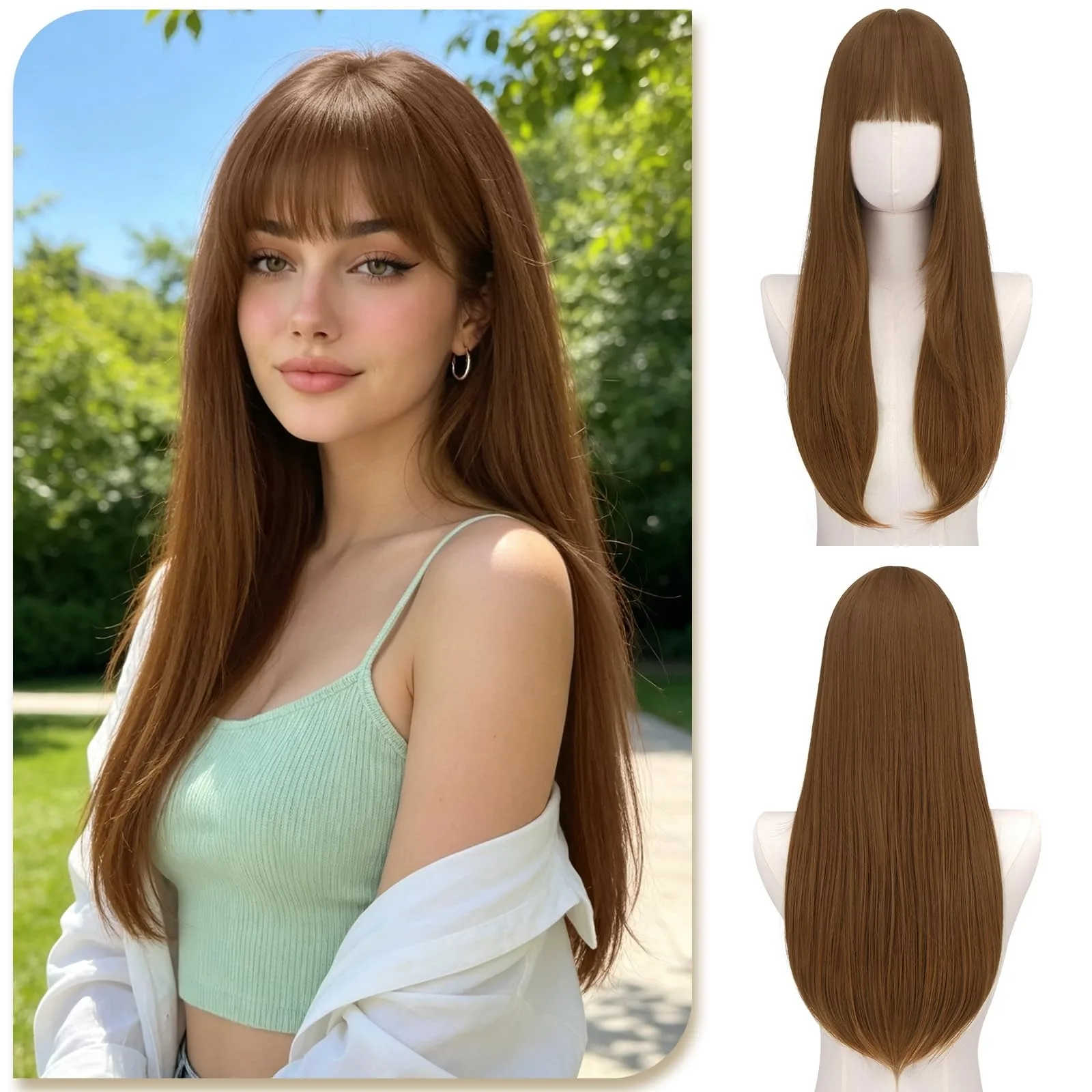 Light Brown Straight Hair Synthetic Wig, Halloween Party Cosplay Role-Playing Wig, Daily Wig, Hot Wire Wig Headband