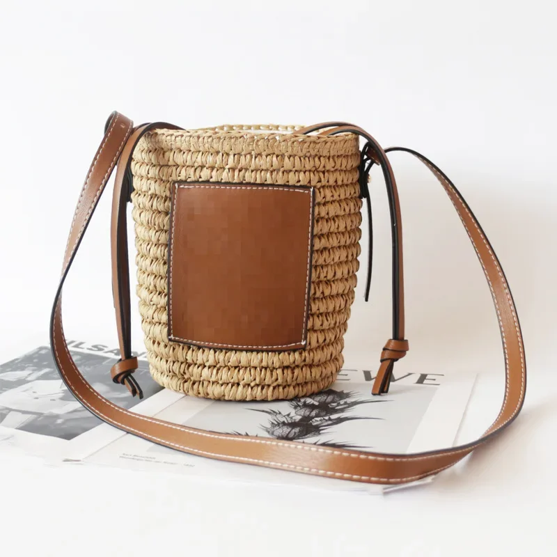 Francês tecido Crossbody telefone saco, saco de palha, férias à beira-mar, Beach Premium Feeling Bucket Bag, novo, verão, 2024