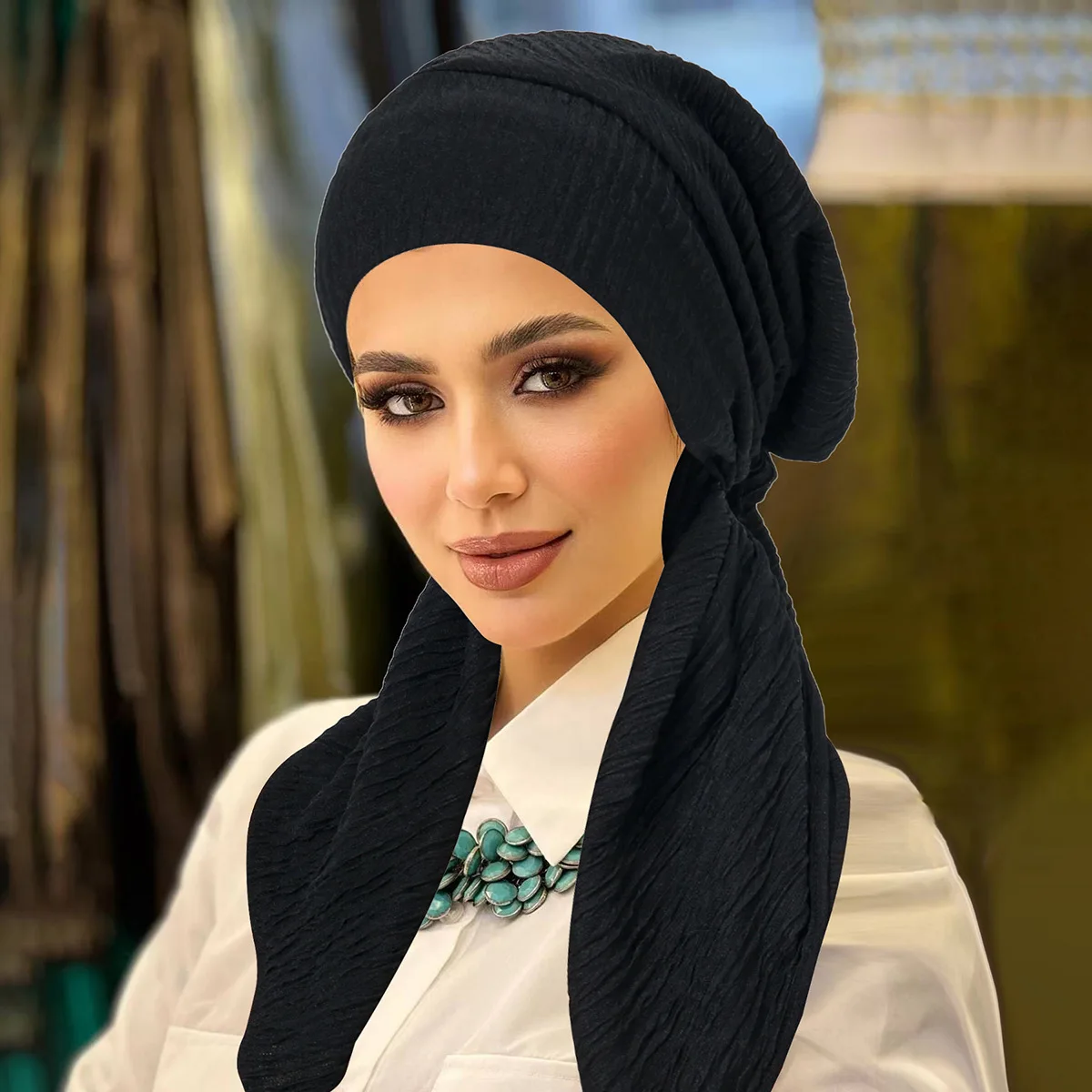 Pre Tied Turban Indian Hat Women Chemo Cap Muslim Hijab Long Tail Headscarf Head Wrap Bandanas Headband Modest Fashion Turbante