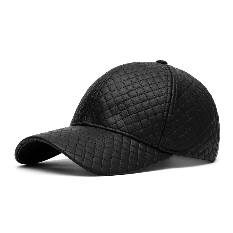 Full-pattern diamond PU beanie cap with a curved brim,featuring a simple and luxurious style,suitable for commuting and shopping