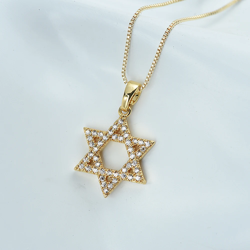 ICEYY Copper Box chain Star of David Necklace Pendant for Women and Men  Crystal Israel Judaica Hebrew Jewelry