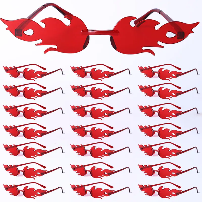 1-24 Stück Flammen-Sonnenbrillen aus Kunststoff, Sommer-Strand-Accessoires, Rote Flammenbrillen für Damen und Herren, Party-Zubehör, Foto-Requisiten – Detail 1