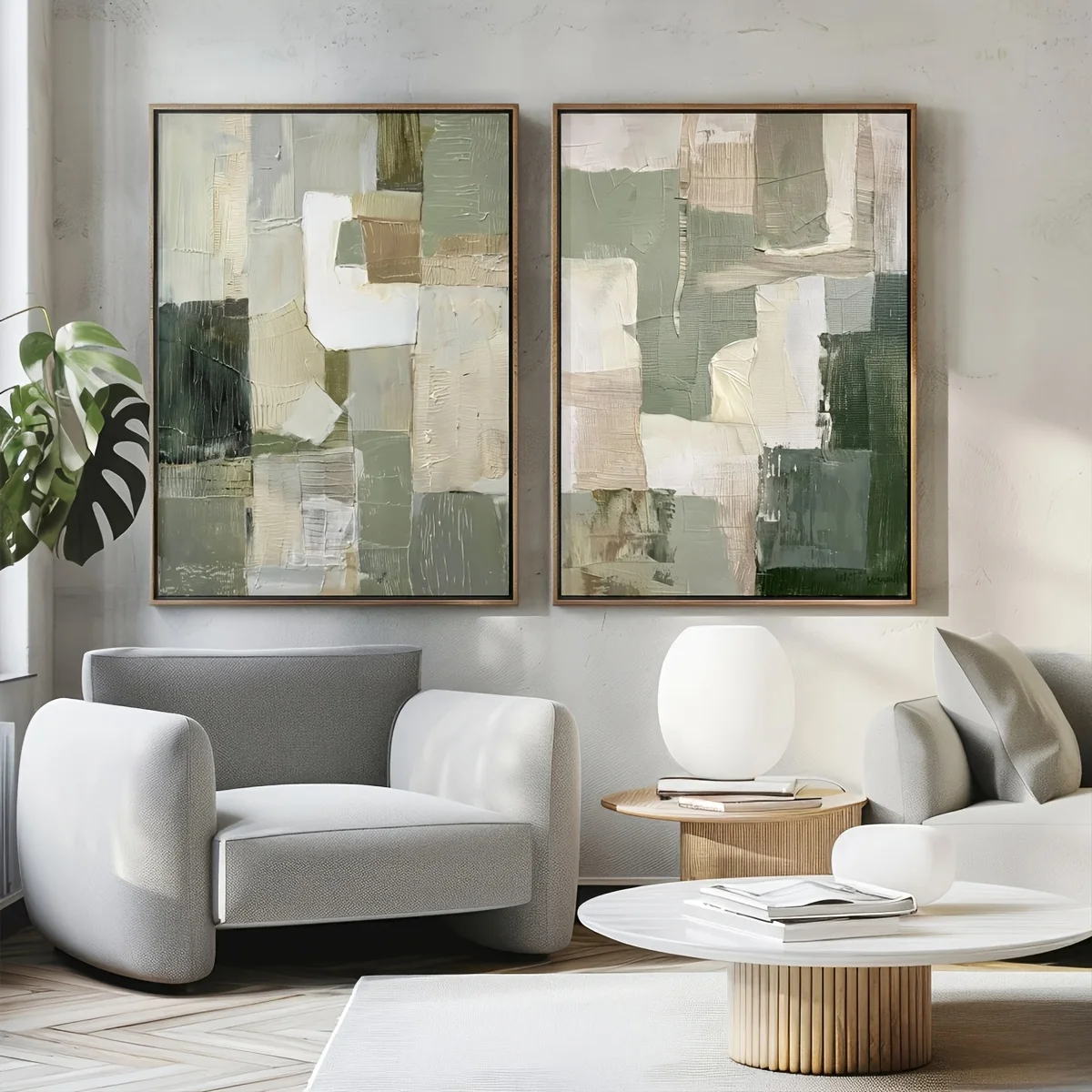 2pcs/set Sage Green Abstract Geometric Canvas Print Minimalist Landscape Wall Art Poster for Living Room Home Decoration Cuadros