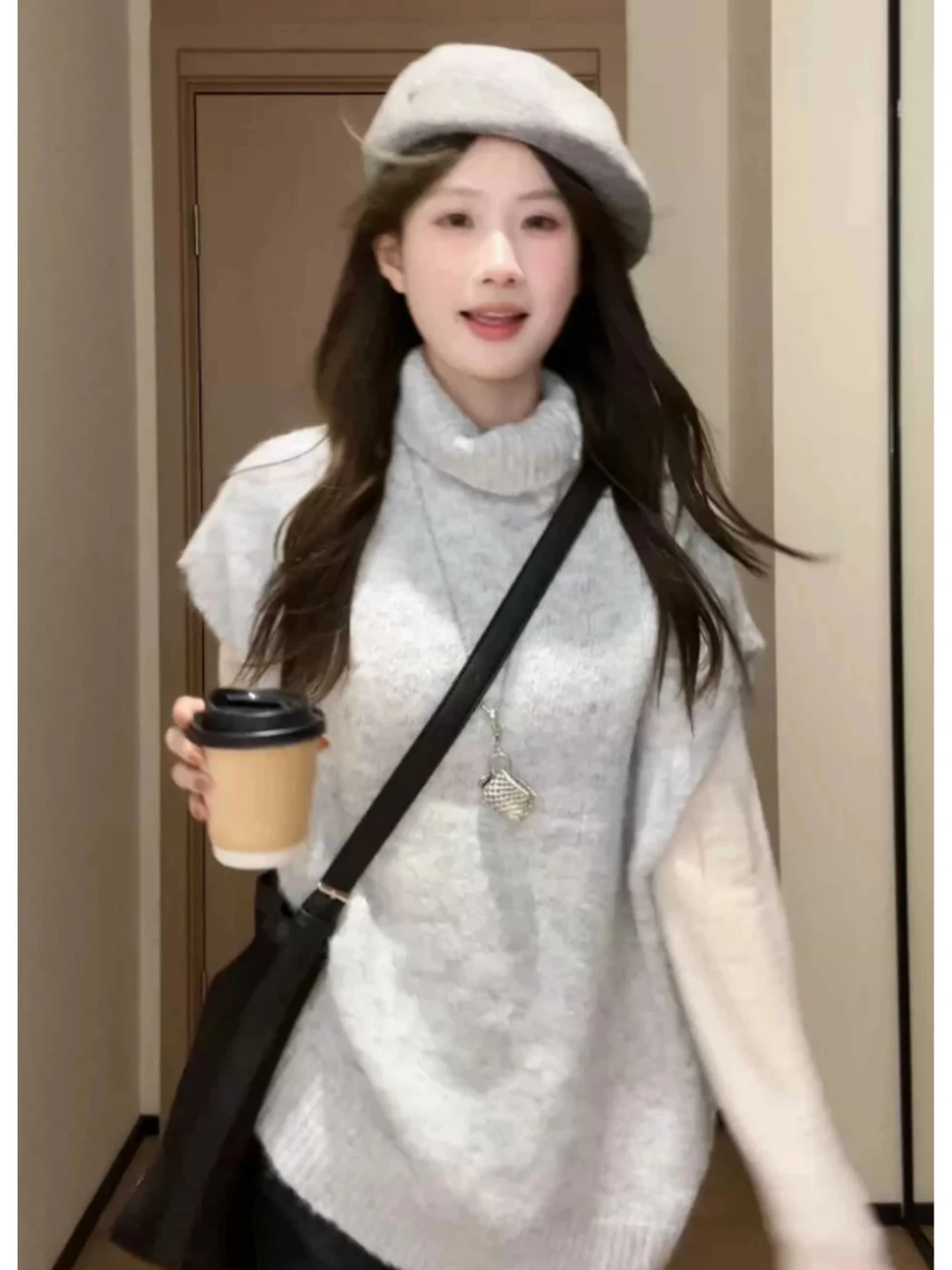 

Women's High Collar Knitted Vest Loose Sleeveless Top Autumn Winter Outerwear Comfortable Lazy Style Layering Sweater Vest