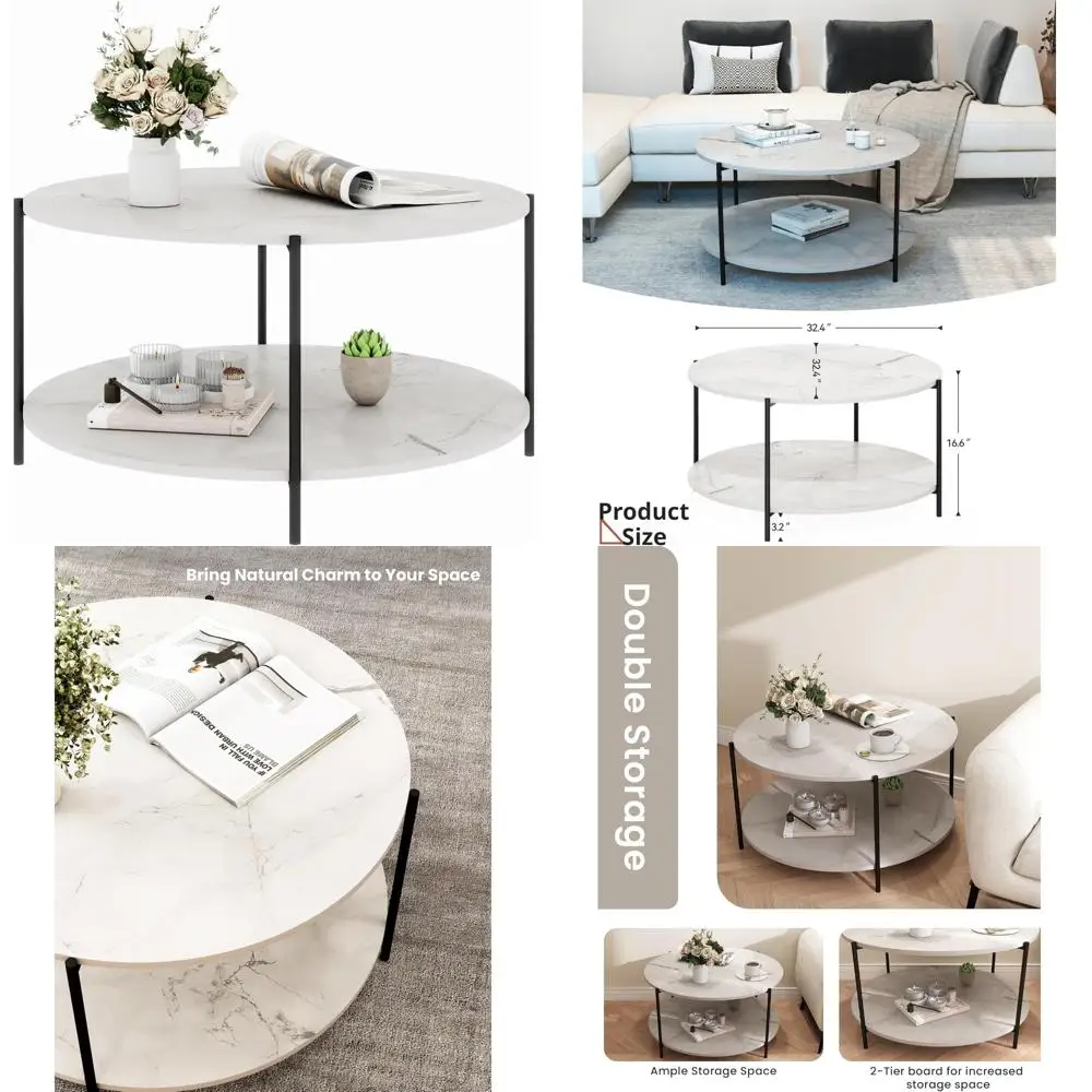 

Круглый двухуровневый деревянный журнальный столик для гостиной и спальни, небольшой мраморный стиль