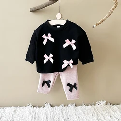 2Pcs Toddler Infant Outfit Baby Girls New Spring Autumn Long Sleeved Bow Top Pullover+Pants Newborn Baby Clothes Sets 0-3Y