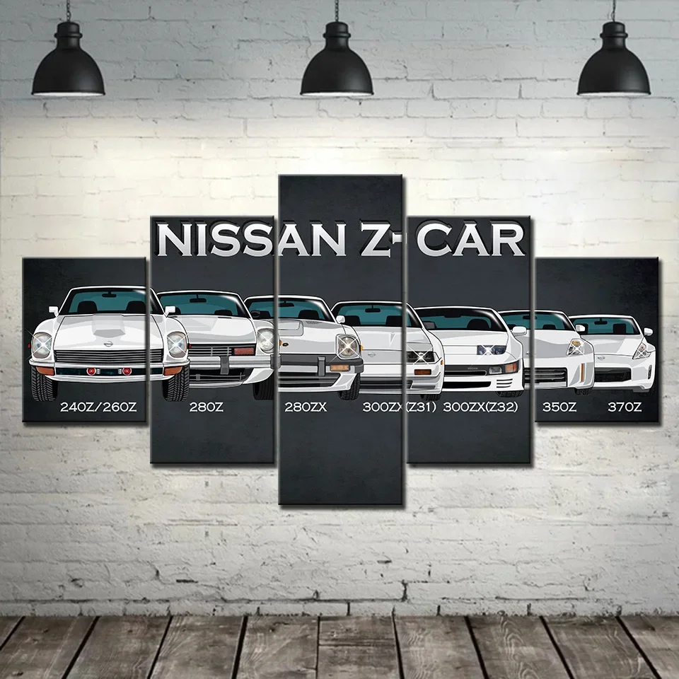 

100CM ultra clear white sports car five piece canvas painting, modern living room decoration painting