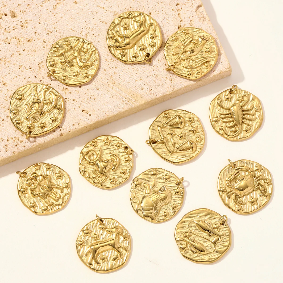 3pcs/Lot Fashion Stainless Steel Emboss Zodiac Necklace Pendant Taurus Aries DIY Charm Women 12 Star Signs Jewelry Wholesale