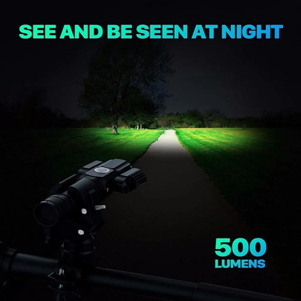 

Led Flashlight Aircraft Shape Three Lamp Head Waterproof Front Light For Bicycle Usb Rechargeable 6 Modes Black