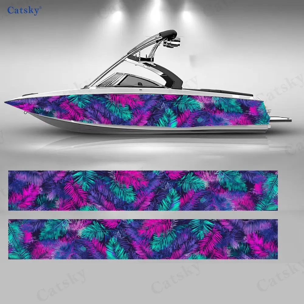 Cyber Tropical Palm Boat Stickers, PVC Waterproof Durable Vinyl Wrap Decals for Fishing Boats, Durable and Stylish Design