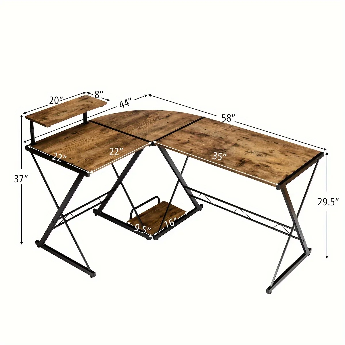 1pc l-förmiger Schreibtisch, industrieller reversibler Eck computer tisch mit Regal und CPU-Ständer, für Schlafzimmer, Büro, Studien tablas