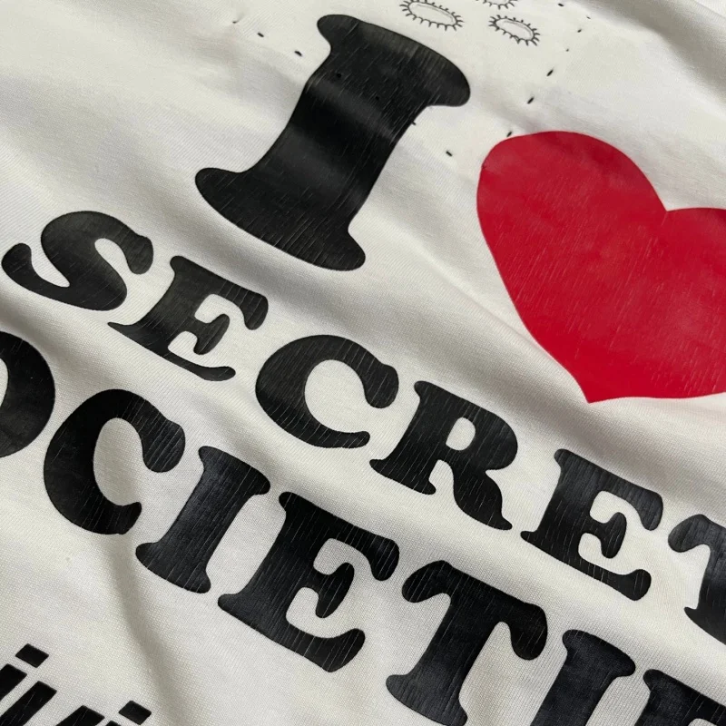 RRR123 Classic Letter Heart TEE Trendy Summer Distressed Crew Neck Stitchwork Men's Women's Short-Sleeve T-Shirt
