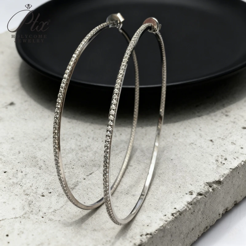 

Серьги-кольца Pave, выращенные в лаборатории муассанит круглой формы, стерлинговое серебро 925 пробы, модный шарм, гипоаллергенные подарки на День Благодарения