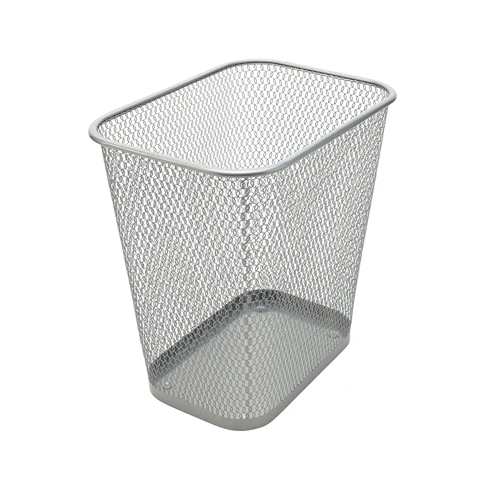 

Steel Mesh Rectangular Open Top Waste Basket Bin Trash Can for Office Home 8x12x12 Inches 1042s (1, Silver)
