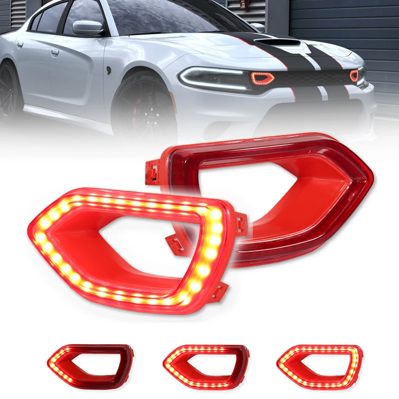 

2PCS Grille Smoke LED Lights Fits For 2015-2019 Dodge Charger SRT Scat Pack Daytona Centre Grille Lights Car Accessories