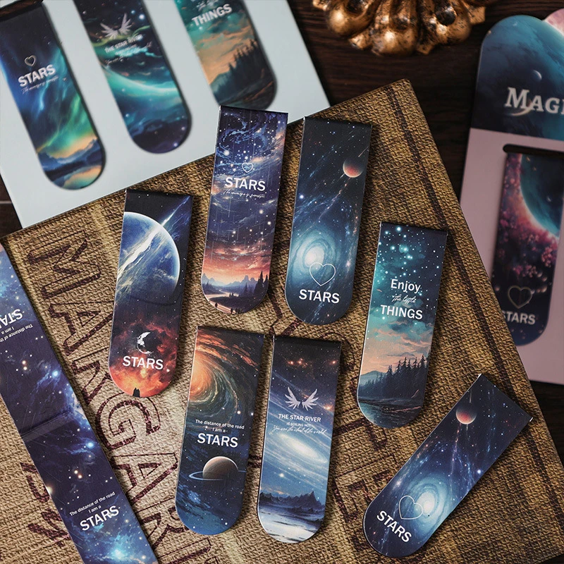 1pack/3Pcs Starry Galaxy Theme Bookmarks, Dreamy Bright Star Pattern, DIY Handmade Album Scrapbooking Decorative Paper Supplies