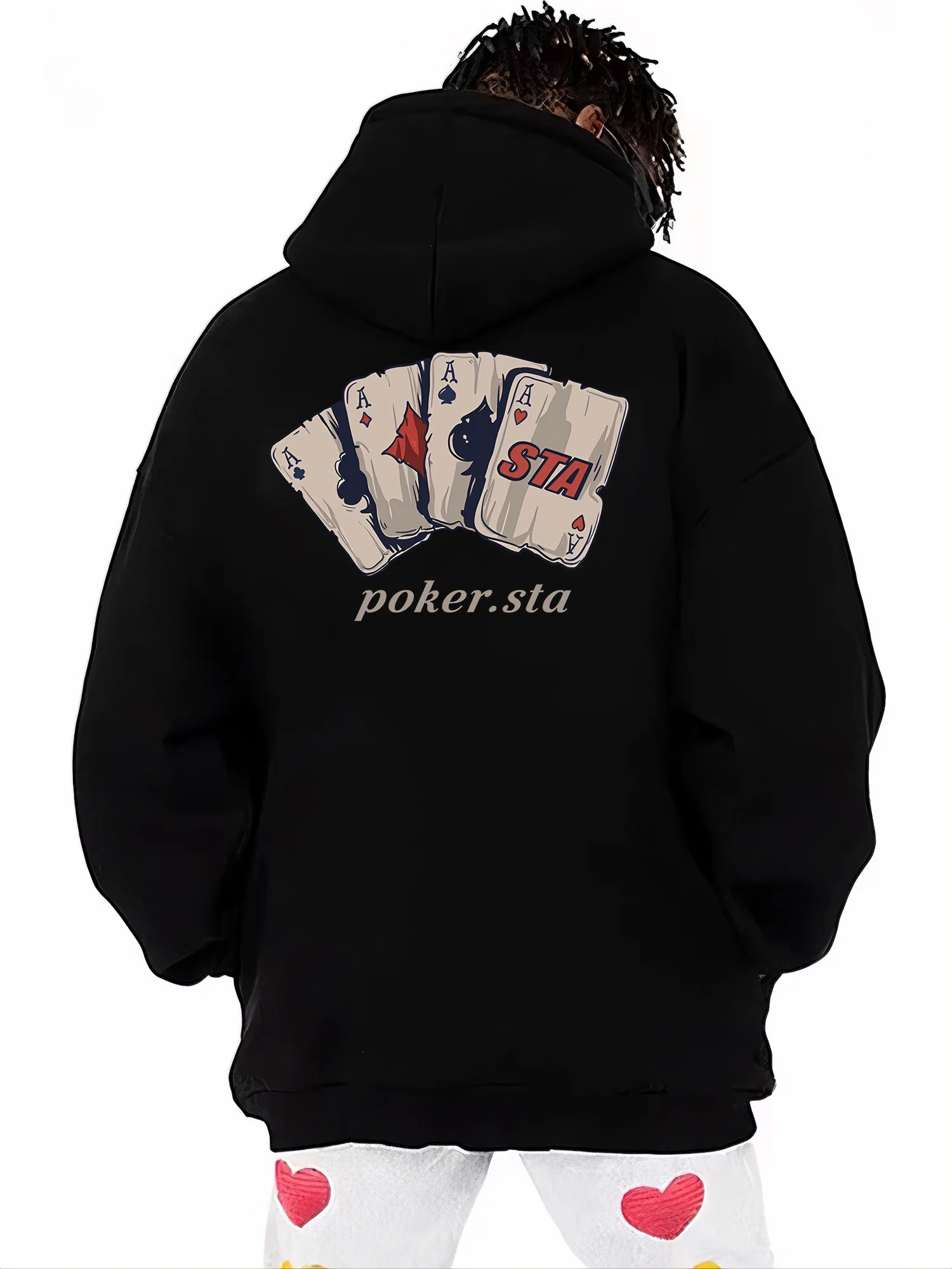 ブラック-ポーカー-パターン-パーカー-スウェットシャツ-ピュア-コットン-ユニセックス-レトロ-ハイストリート-ジャケット-sta-フラッグシップ-ストア-ヘビーウェイト-カジュアル-ウェア