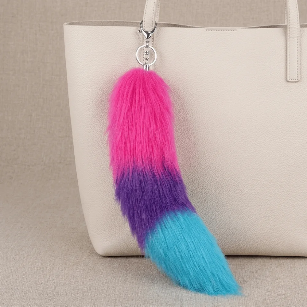 Pompom-Tier-Schwanz-Schlüsselanhänger, Taschenquaste, Schlüsselhalter, Plüsch-Schwanz-Schlüsselanhänger, Riemen, Kette, großer flauschiger Fell-Anhänger, Schlüsselring, Taschendekoration – Detail 6