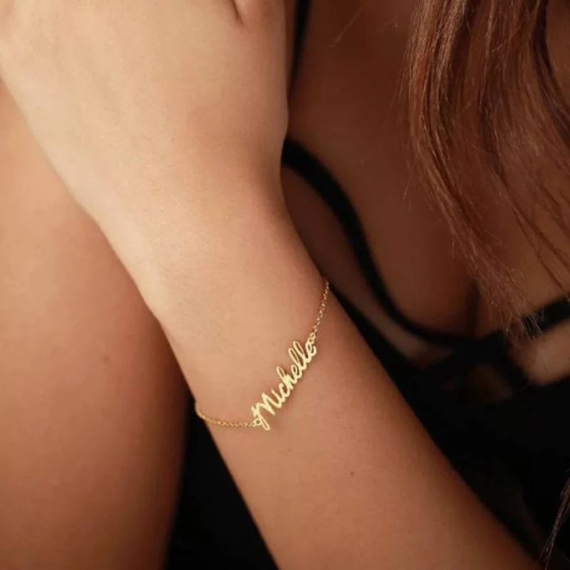 Customized Name Bracelet for Women Personalized Stainless Steel Chain Custom Charm Bracelet Valentine's Day Couple Jewelry Gift