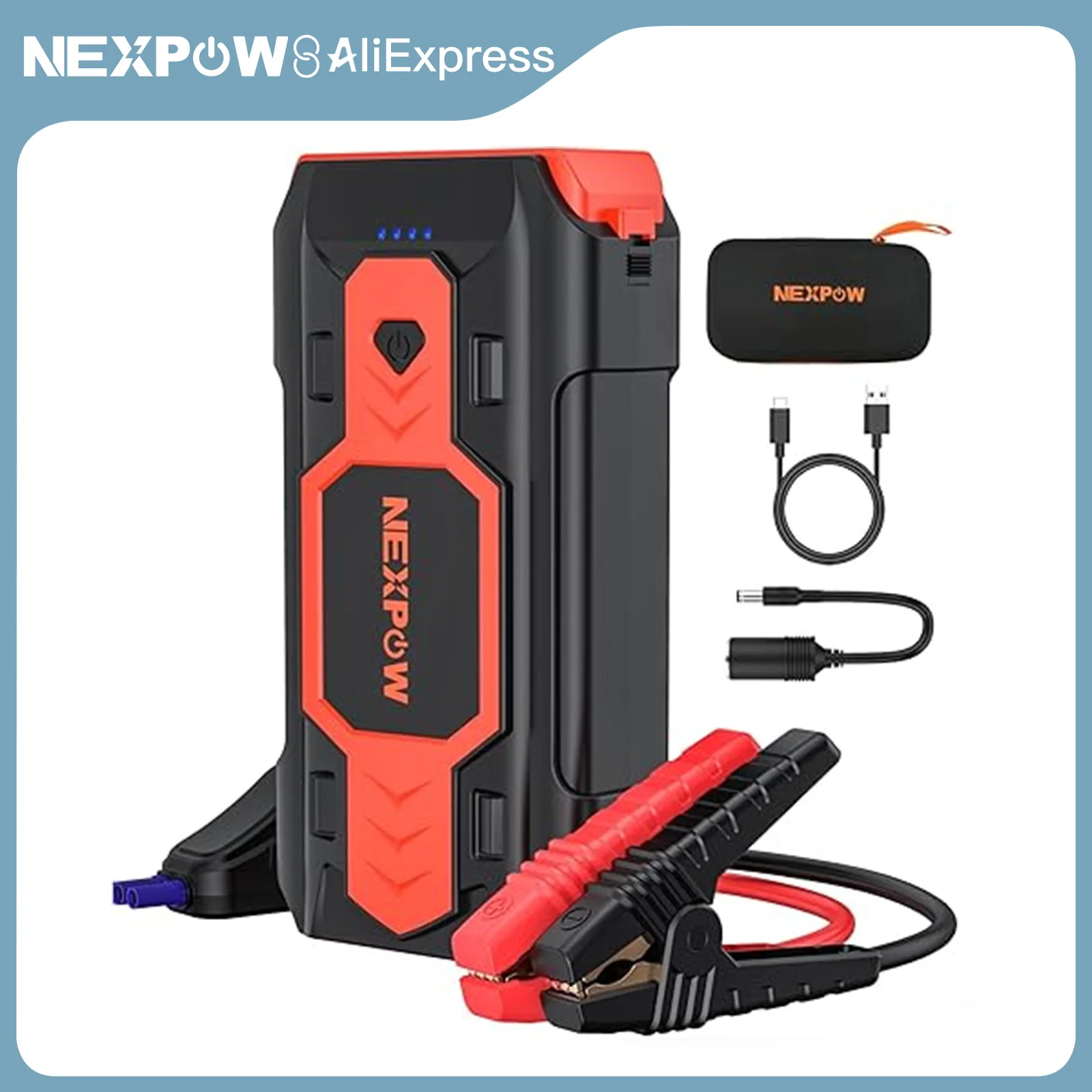 NEXPOW Battery Jump Starter 2500A Car Jump Starter 12V Car Battery Booster Pack with USB Quick Charge 3.0 and Red Blue Warning