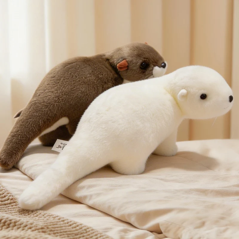 

Adorable Realistic Otter Plush Toy Soft Stuffed Sea Otter Doll with Brown/White Colors Kawaii Holiday Present for Kids Adults