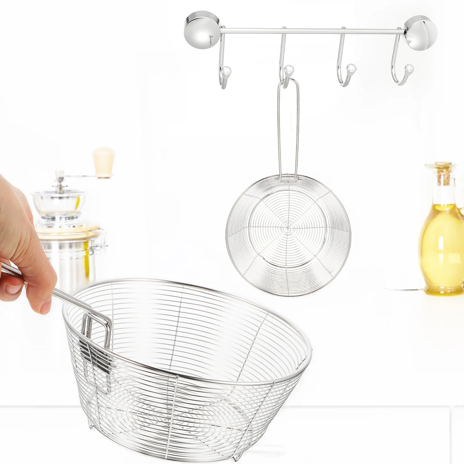 

Корзина для глубокой жарки из нержавеющей стали, сетчатая фритюрница с длинной ручкой для картофеля фри, куриные рыбные шарики, горшок для приготовления закусок, проволока