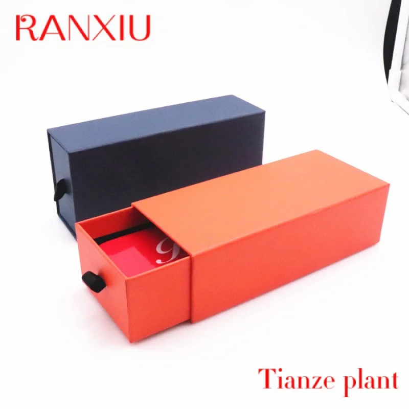 Custom Hard Cardboard Paper boxes Luxury Storage Box With Ribbon Rope Gift Sleeve Drawer slide box packaging