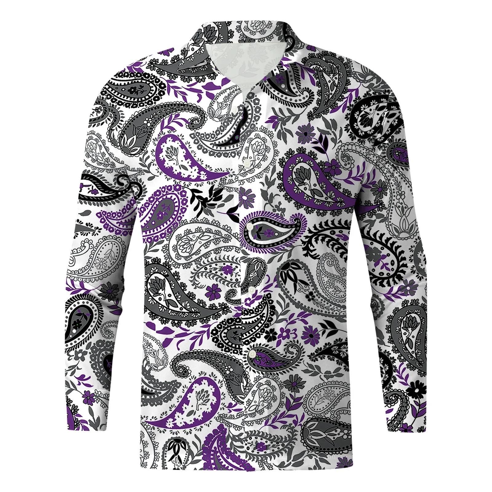 Ethnic Shirts Men Long Sleeve Autumn Winter Fashion Paisley Flower Printed Top Vintage 3d Digital Print Streetwear Shirts Camisa