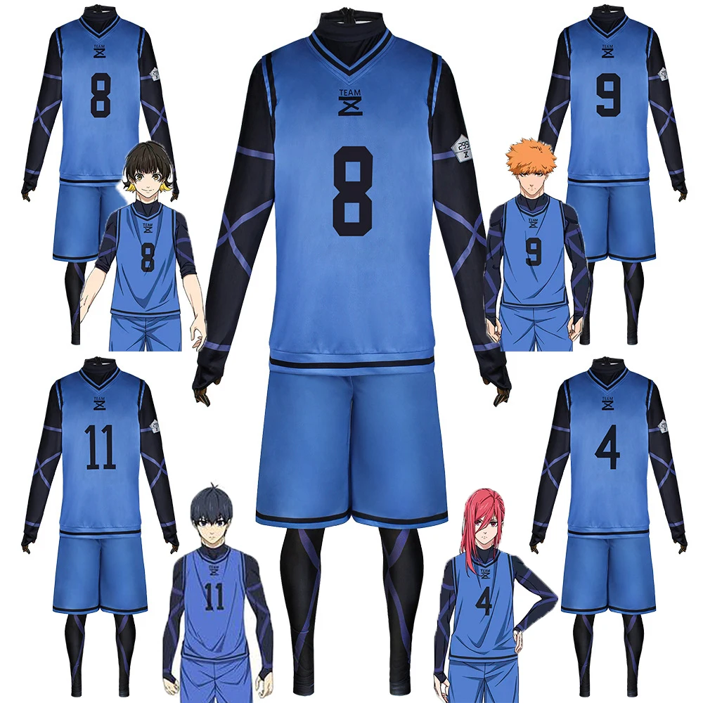 Disfraz de Isagi Yoichi, disfraz de Anime con cerradura azul, Jersey, ropa deportiva para Club de fútbol, peluca Hyoma Chigiri Meguru Bachira, monos de Cosplay