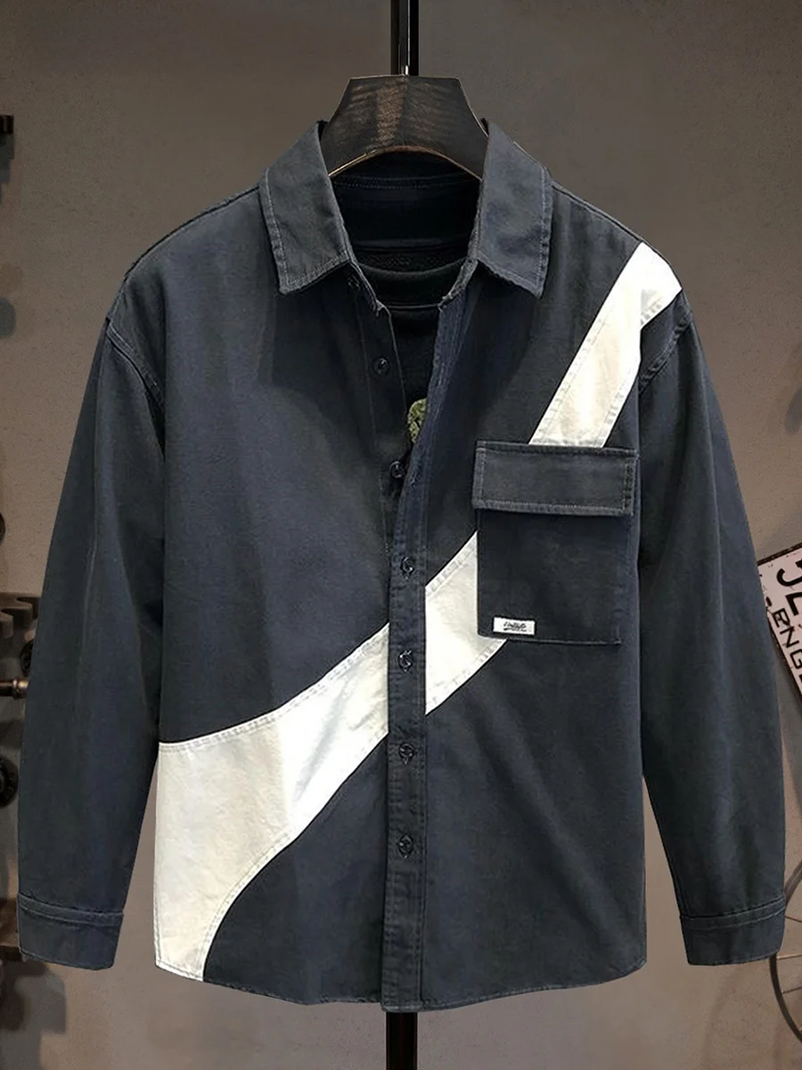 

Модная хлопковая рубашка в стиле пэчворк с длинным рукавом для мужчин, весна-осень, новая коллекция, дышащая, повседневная, для работы, стильная.