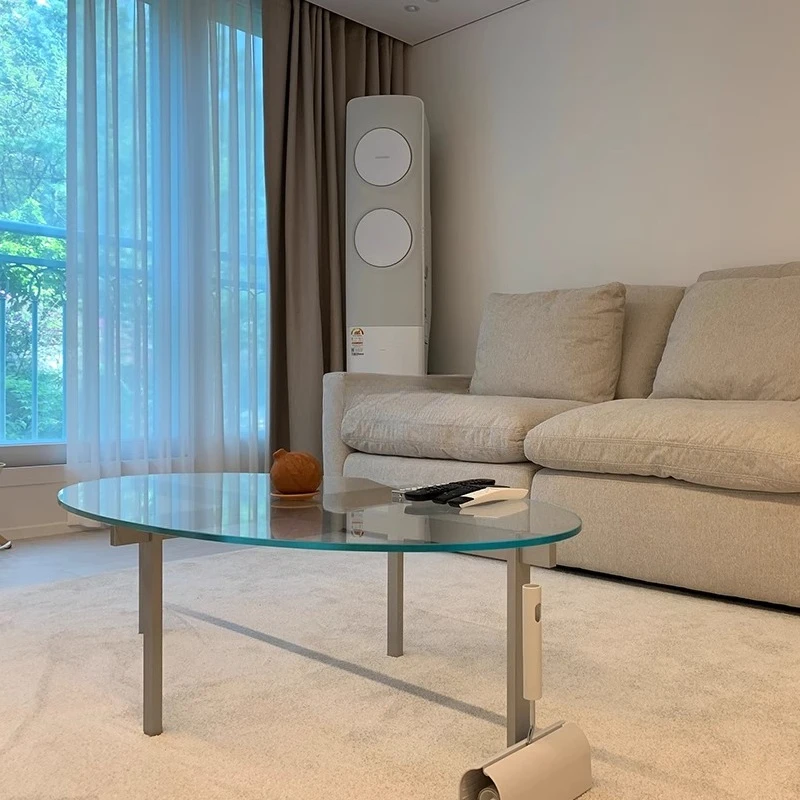 شقة منزلية صغيرة على شكل خاص طاولة قهوة من الفولاذ المقاوم للصدأ إبداعية طاولة جانبية مستديرة من الزجاج المعدني