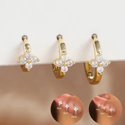 3PCS Hoop Earring Set for Women New Three Size Circle Flower Stainless Steel Four White Zircons Hoops Huggie Piercing Jewelry