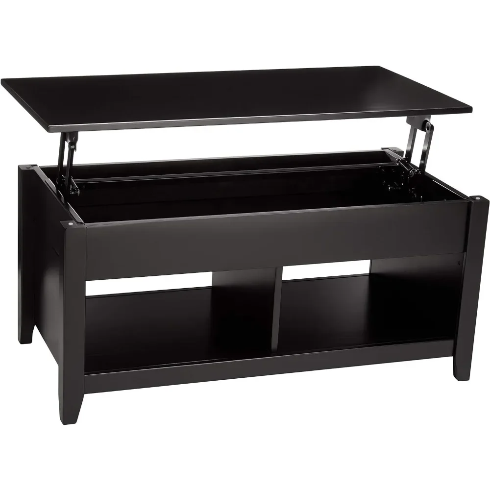 Mesa de café de 40 pulgadas x 18 pulgadas x 19 pulgadas, sin carga, para servir café, almacenamiento superior elevado, mesa de centro rectangular, mesas de salón negras