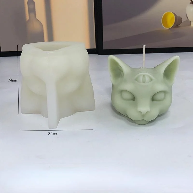 New Three-eyes Cat Head Candle Silicone Mold 3D Cat Scented Candle Soap Gypsum Ornaments Making Mold Party Party Candle Mold