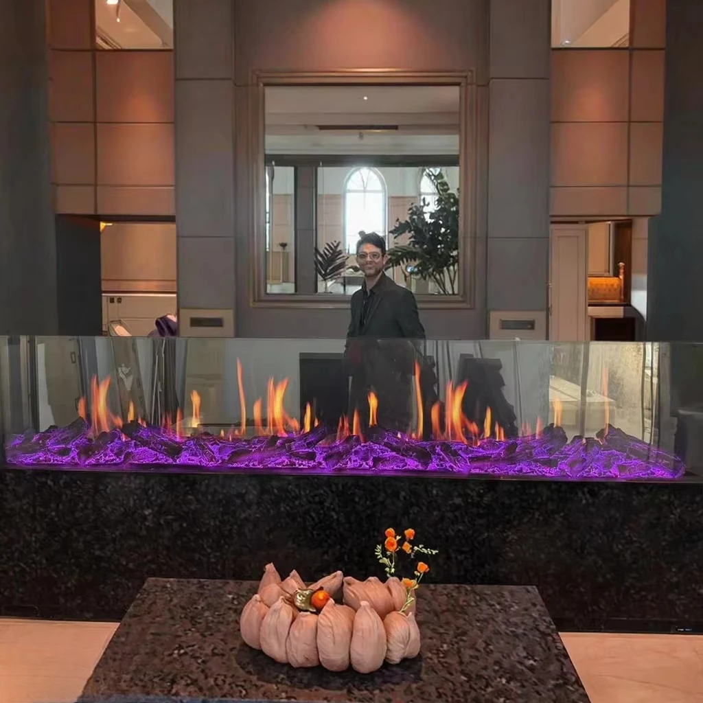 LCD Flame Remote Control Insert for Home Hotel Decoration Metal Modern Ultra-Realistic 4D Holographic Electric Fireplace