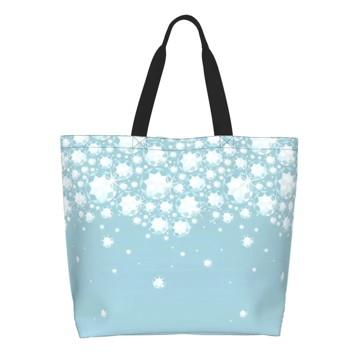 Reusable Fashion Glitter Rhinestones Shopping Bag Women Canvas Shoulder Tote Bag Durable Crystals Diamonds Grocery Shopper Bags