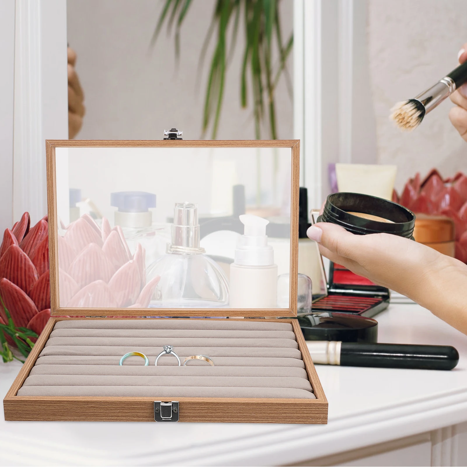 

Прозрачная витрина, прозрачная крышка, футляр для ювелирных изделий, органайзер, устойчивый к царапинам, для хранения серег, ожерелий, колец, браслетов